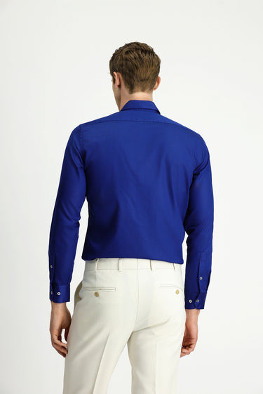 Orta Lacivert Uzun Kol Slim Fit Dar Kesim Non Iron Ütü Gerektirmeyen Pamuklu Düğmeli Yaka Gömlek