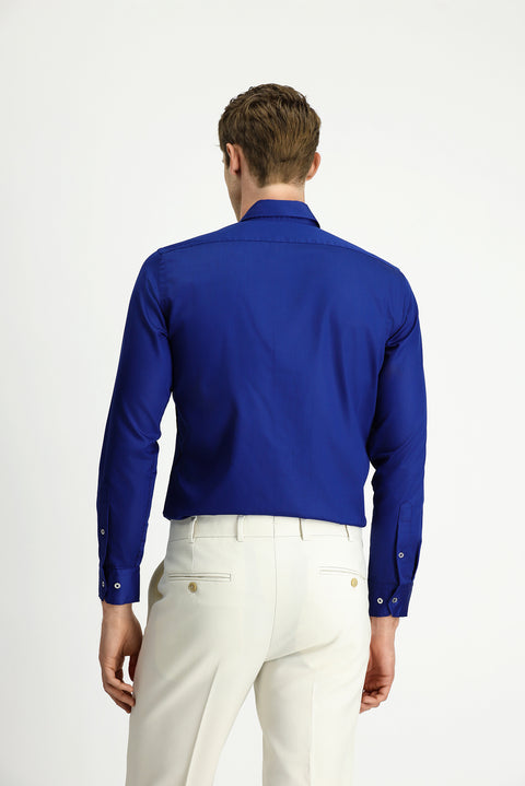 Orta Lacivert Uzun Kol Slim Fit Dar Kesim Non Iron Ütü Gerektirmeyen Pamuklu Düğmeli Yaka Gömlek