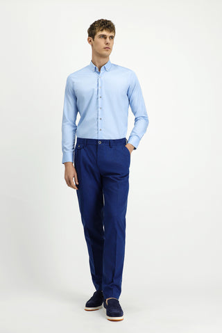  Uçuk Mavi Uzun Kol Slim Fit Dar Kesim Non Iron Ütü Gerektirmeyen Pamuklu Düğmeli Yaka Gömlek