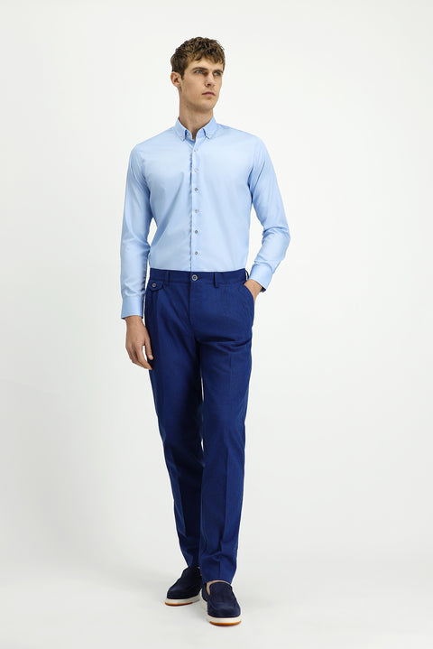 Uçuk Mavi Uzun Kol Slim Fit Dar Kesim Non Iron Ütü Gerektirmeyen Pamuklu Düğmeli Yaka Gömlek