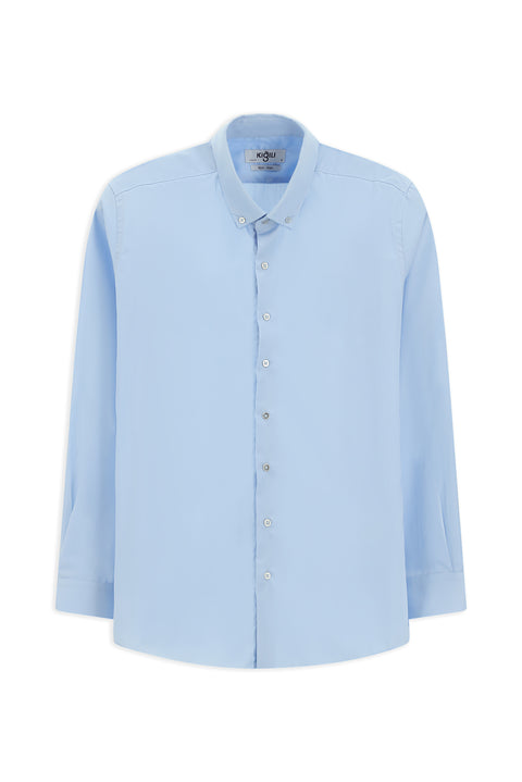 Uçuk Mavi Uzun Kol Slim Fit Dar Kesim Non Iron Ütü Gerektirmeyen Pamuklu Düğmeli Yaka Gömlek