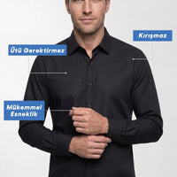 Siyah Uzun Kol Slim Fit Non Iron Ütü Gerektirmeyen Pamuklu Klasik Gömlek