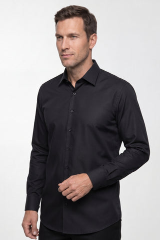  Siyah Uzun Kol Slim Fit Non Iron Ütü Gerektirmeyen Pamuklu Klasik Gömlek