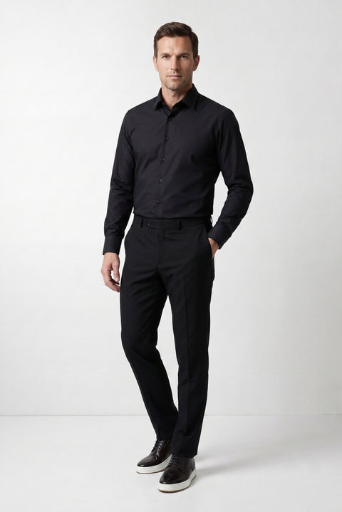 Siyah Uzun Kol Slim Fit Non Iron Ütü Gerektirmeyen Pamuklu Klasik Gömlek