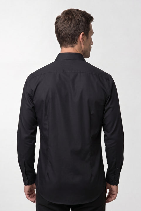 Siyah Uzun Kol Slim Fit Non Iron Ütü Gerektirmeyen Pamuklu Klasik Gömlek