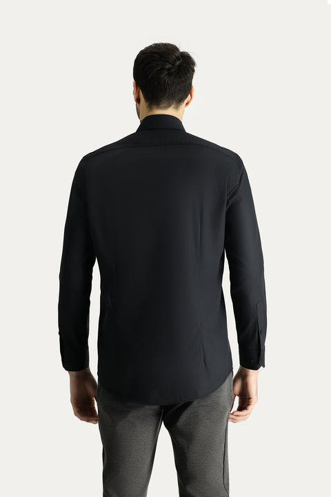 Siyah Uzun Kol Slim Fit Non Iron Ütü Gerektirmeyen Pamuklu Klasik Gömlek