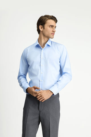  Uçuk Mavi Uzun Kol Slim Fit Dar Kesim Non Iron Ütü Gerektirmeyen Pamuklu Gömlek