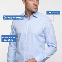 Uçuk Mavi Uzun Kol Slim Fit Non Iron Ütü Gerektirmeyen Pamuklu Klasik Gömlek