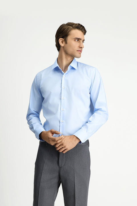 Uçuk Mavi Uzun Kol Slim Fit Non Iron Ütü Gerektirmeyen Pamuklu Klasik Gömlek