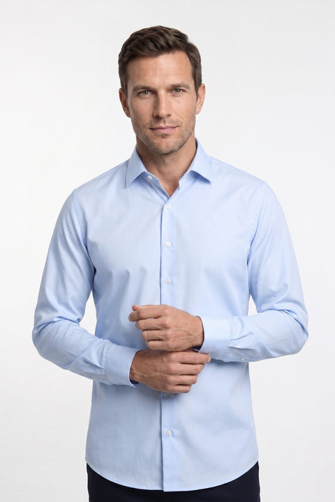 Uçuk Mavi Uzun Kol Slim Fit Non Iron Ütü Gerektirmeyen Pamuklu Klasik Gömlek