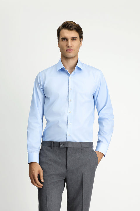 Uçuk Mavi Uzun Kol Slim Fit Non Iron Ütü Gerektirmeyen Pamuklu Klasik Gömlek