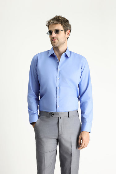  Aqua Mavisi Uzun Kol Slim Fit Dar Kesim Non Iron Ütü Gerektirmeyen Pamuklu Gömlek