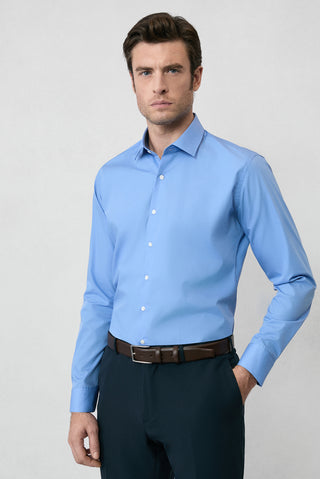  Aqua Mavisi Uzun Kol Slim Fit Non Iron Ütü Gerektirmeyen Pamuklu Klasik Gömlek