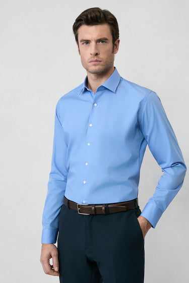  Aqua Mavisi Uzun Kol Slim Fit Non Iron Ütü Gerektirmeyen Pamuklu Klasik Gömlek