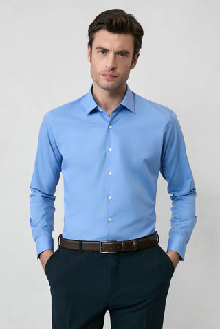  Aqua Mavisi Uzun Kol Slim Fit Non Iron Ütü Gerektirmeyen Pamuklu Klasik Gömlek