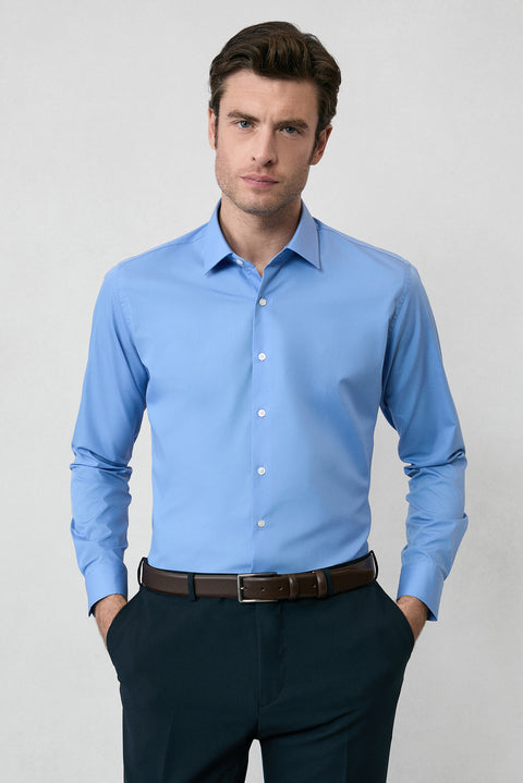 Aqua Mavisi Uzun Kol Slim Fit Non Iron Ütü Gerektirmeyen Pamuklu Klasik Gömlek