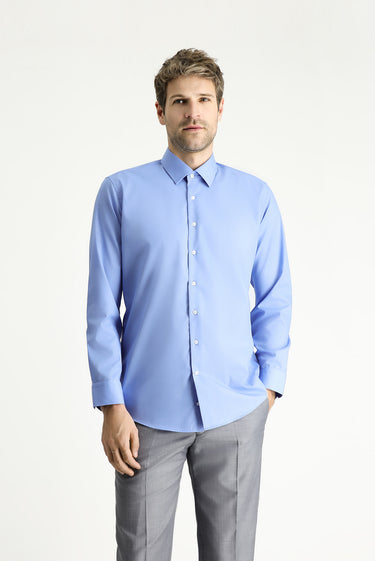  Aqua Mavisi Uzun Kol Slim Fit Dar Kesim Non Iron Ütü Gerektirmeyen Pamuklu Gömlek