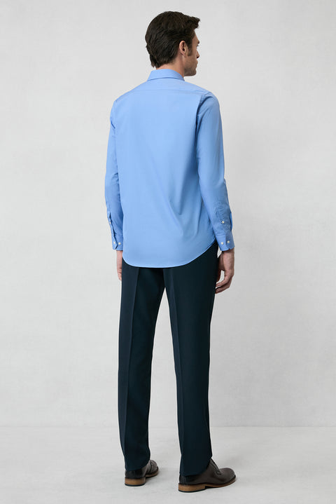 Aqua Mavisi Uzun Kol Slim Fit Non Iron Ütü Gerektirmeyen Pamuklu Klasik Gömlek