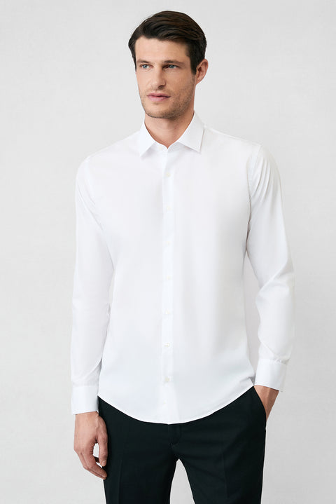 Beyaz Uzun Kol Slim Fit Non Iron Ütü Gerektirmeyen Pamuklu Klasik Gömlek