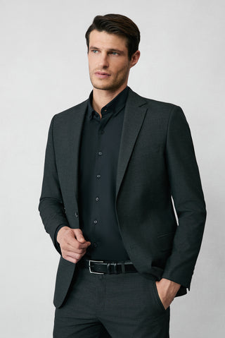  Siyah Uzun Kol Slim Fit Dar Kesim Non Iron Ütü Gerektirmeyen Pamuklu Düğmeli Yaka Gömlek