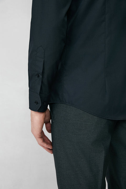 Siyah Uzun Kol Slim Fit Düğmeli Yaka Pamuklu Non Iron Ütü Gerektirmeyen Gömlek