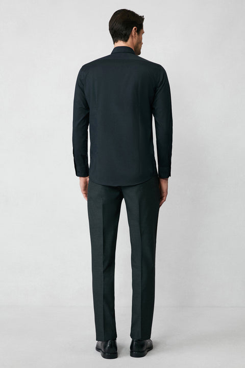 Siyah Uzun Kol Slim Fit Düğmeli Yaka Pamuklu Non Iron Ütü Gerektirmeyen Gömlek