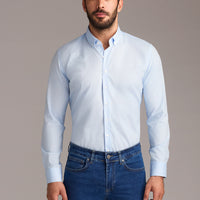 Uçuk Mavi Uzun Kol Slim Fit Dar Kesim Non Iron Ütü Gerektirmeyen Pamuklu Düğmeli Yaka Gömlek