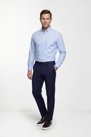  Uçuk Mavi Uzun Kol Slim Fit Düğmeli Yaka Pamuklu Non Iron Ütü Gerektirmeyen Gömlek
