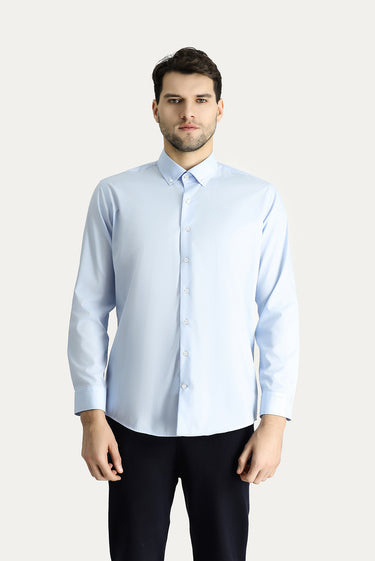  Uçuk Mavi Uzun Kol Slim Fit Dar Kesim Non Iron Ütü Gerektirmeyen Pamuklu Düğmeli Yaka Gömlek