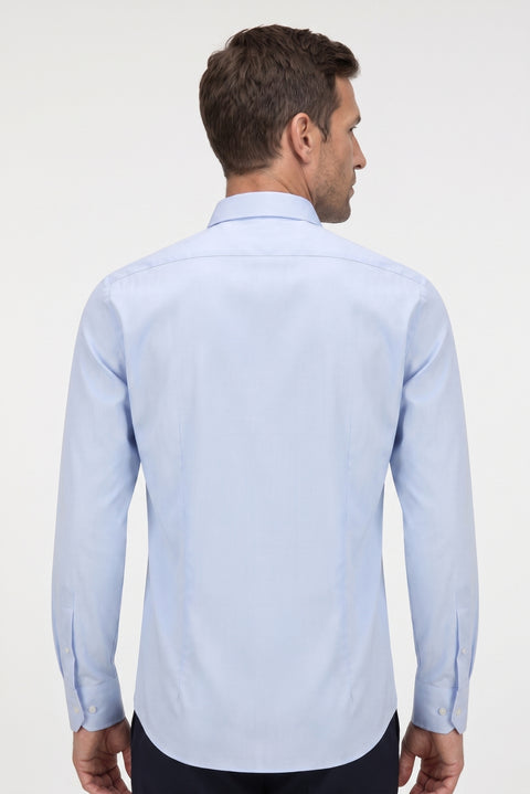 Uçuk Mavi Uzun Kol Slim Fit Düğmeli Yaka Pamuklu Non Iron Ütü Gerektirmeyen Gömlek