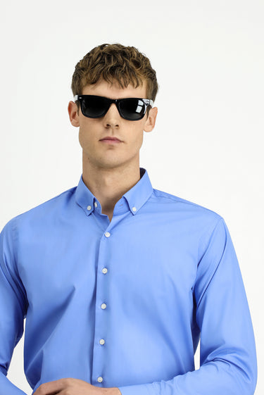  Aqua Mavisi Uzun Kol Slim Fit Dar Kesim Non Iron Ütü Gerektirmeyen Pamuklu Düğmeli Yaka Gömlek