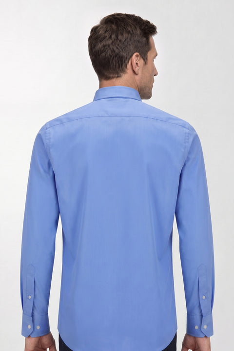 Aqua Mavisi Uzun Kol Slim Fit Düğmeli Yaka Pamuklu Non Iron Ütü Gerektirmeyen Gömlek