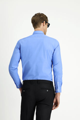  Aqua Mavisi Uzun Kol Slim Fit Düğmeli Yaka Pamuklu Non Iron Ütü Gerektirmeyen Gömlek