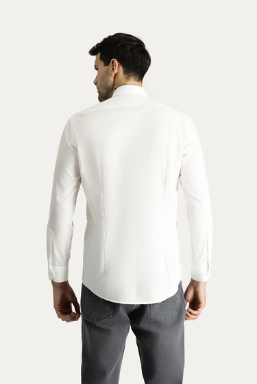 Beyaz Uzun Kol Slim Fit Dar Kesim Non Iron Ütü Gerektirmeyen Pamuklu Düğmeli Yaka Gömlek