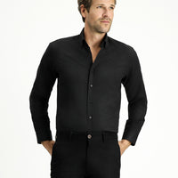 Siyah Uzun Kol Slim Fit Düğmeli Yaka Pamuklu Kolay Ütülenebilir 4 Mevsim Oxford Gömlek