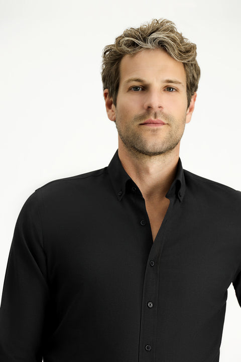 Black Long Sleeve Slim Fit Button-Down Collar Cotton Easy-Iron Four Seasons Oxford Shirt
