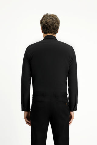  Siyah Uzun Kol Slim Fit Düğmeli Yaka Pamuklu Kolay Ütülenebilir 4 Mevsim Oxford Gömlek