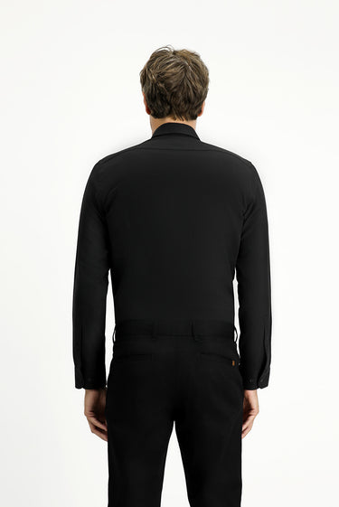  Siyah Uzun Kol Slim Fit Düğmeli Yaka Pamuklu Kolay Ütülenebilir 4 Mevsim Oxford Gömlek