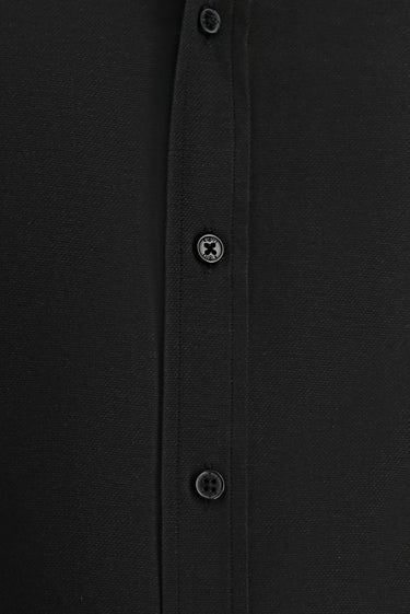 Siyah Uzun Kol Slim Fit Düğmeli Yaka Pamuklu Kolay Ütülenebilir 4 Mevsim Oxford Gömlek