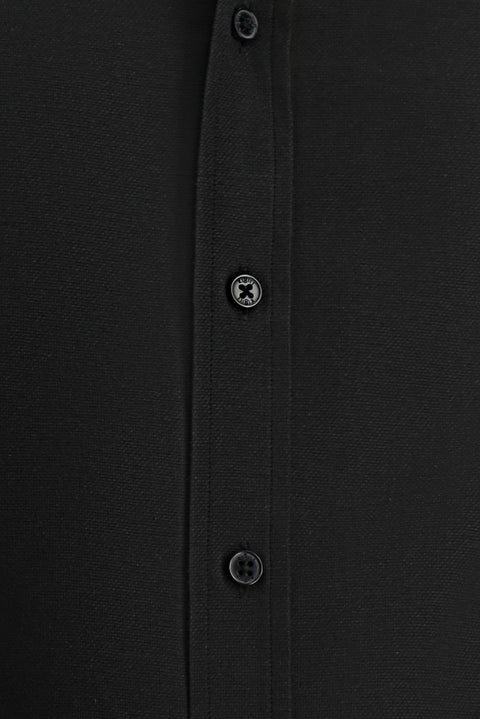 Siyah Uzun Kol Slim Fit Düğmeli Yaka Pamuklu Kolay Ütülenebilir 4 Mevsim Oxford Gömlek