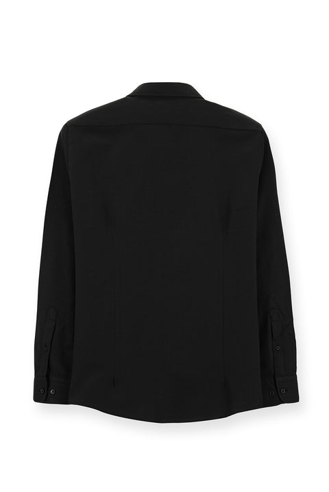 Siyah Uzun Kol Slim Fit Düğmeli Yaka Pamuklu Kolay Ütülenebilir 4 Mevsim Oxford Gömlek