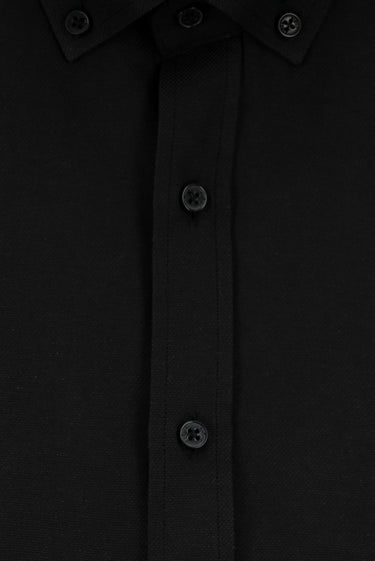 Siyah Uzun Kol Slim Fit Düğmeli Yaka Pamuklu Kolay Ütülenebilir 4 Mevsim Oxford Gömlek