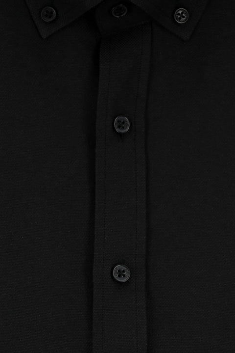 Siyah Uzun Kol Slim Fit Düğmeli Yaka Pamuklu Kolay Ütülenebilir 4 Mevsim Oxford Gömlek