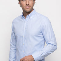 Light Blue Long Sleeve Slim Fit Button-Down Collar Cotton Easy-Iron Four Seasons Oxford Shirt