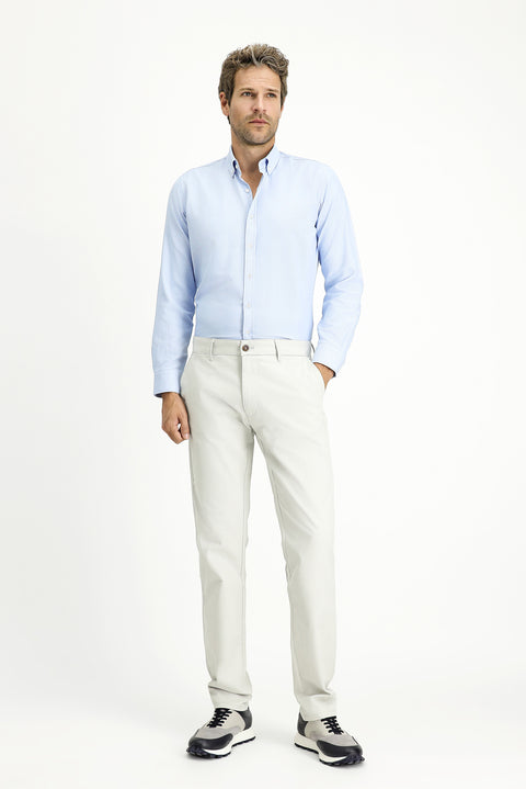 Açık Mavi Uzun Kol Slim Fit Düğmeli Yaka Pamuklu Kolay Ütülenebilir 4 Mevsim Oxford Gömlek