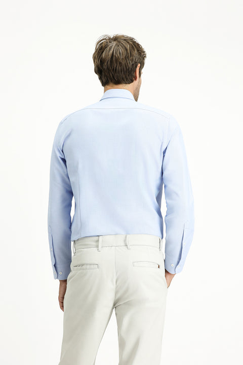 Açık Mavi Uzun Kol Slim Fit Düğmeli Yaka Pamuklu Kolay Ütülenebilir 4 Mevsim Oxford Gömlek