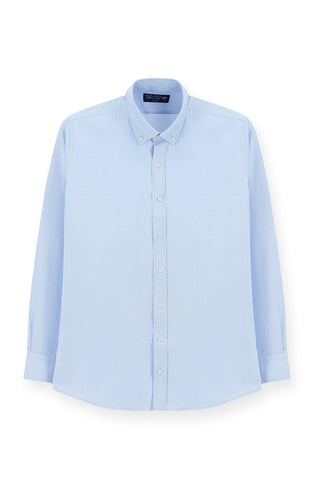  Açık Mavi Uzun Kol Slim Fit Düğmeli Yaka Pamuklu Kolay Ütülenebilir 4 Mevsim Oxford Gömlek