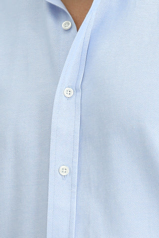  Açık Mavi Uzun Kol Slim Fit Düğmeli Yaka Pamuklu Kolay Ütülenebilir 4 Mevsim Oxford Gömlek