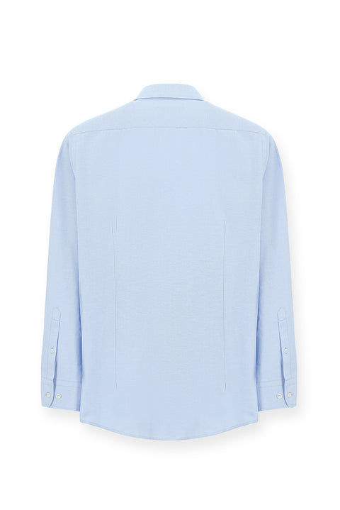 Açık Mavi Uzun Kol Slim Fit Düğmeli Yaka Pamuklu Kolay Ütülenebilir 4 Mevsim Oxford Gömlek