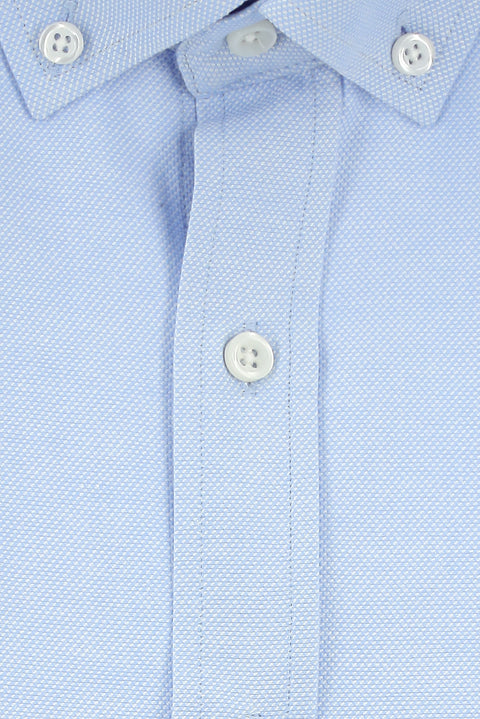 Açık Mavi Uzun Kol Slim Fit Düğmeli Yaka Pamuklu Kolay Ütülenebilir 4 Mevsim Oxford Gömlek